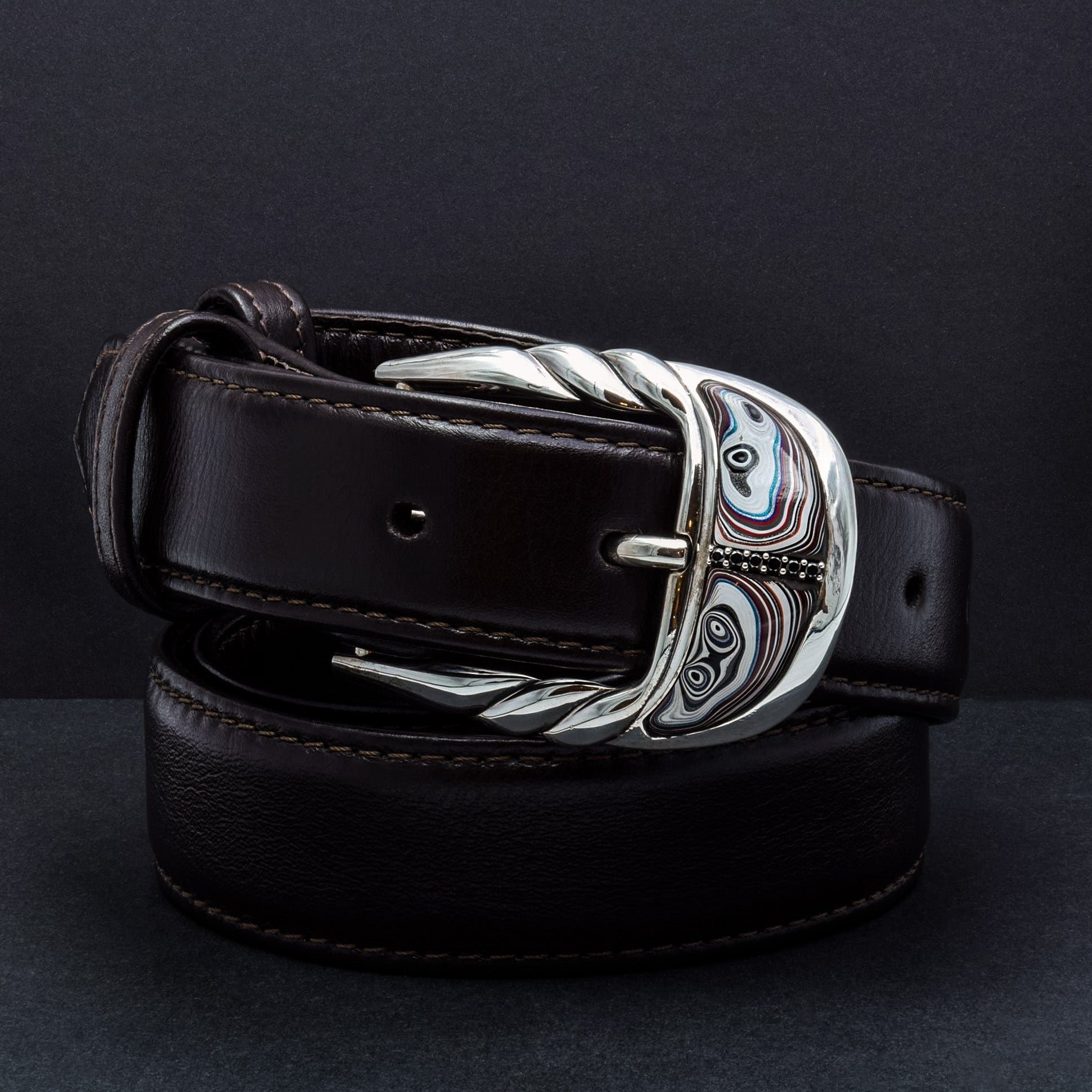 Silver and Fordite Belt Buckle
