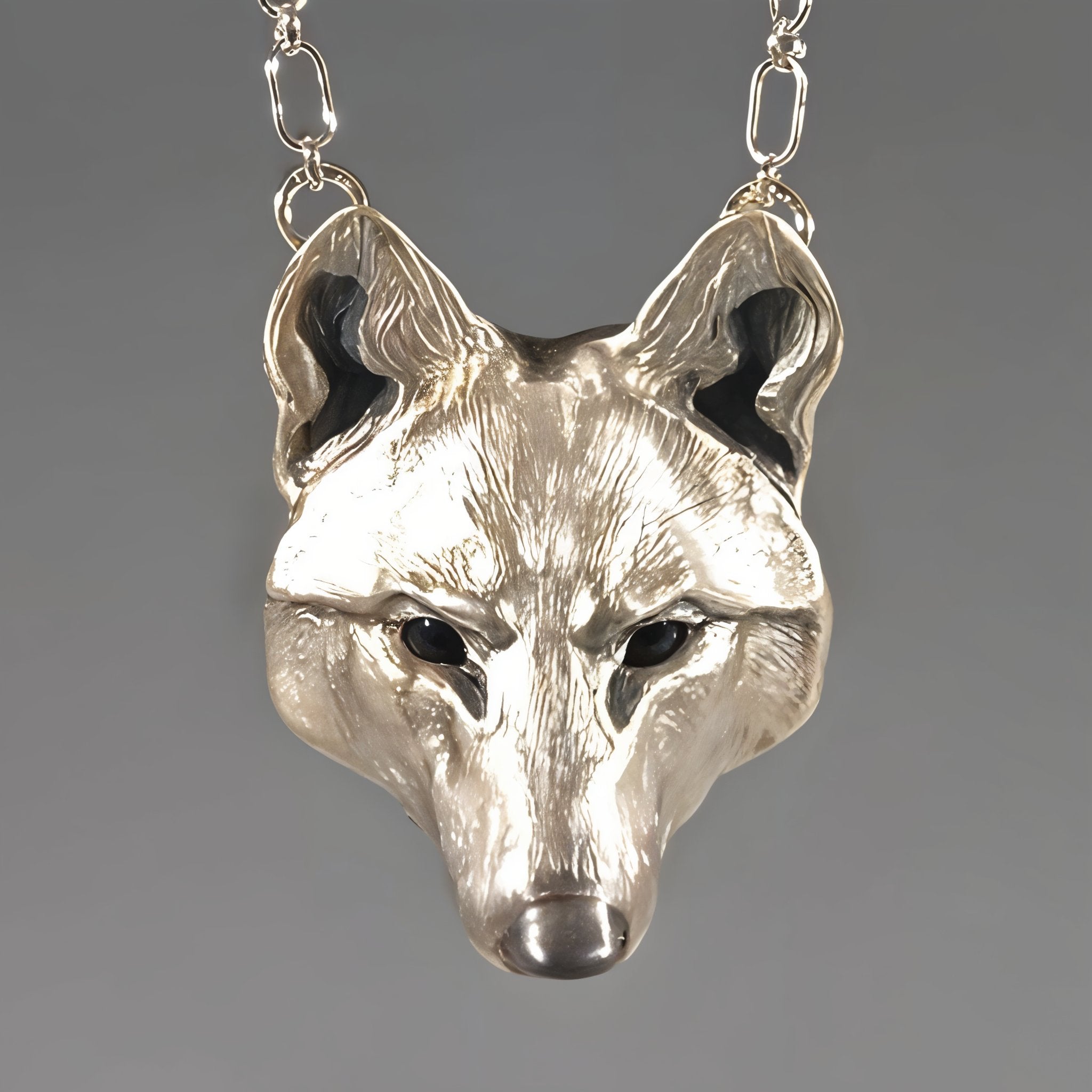 Alpha Wolf Silver Pendant with Onyx Eyes