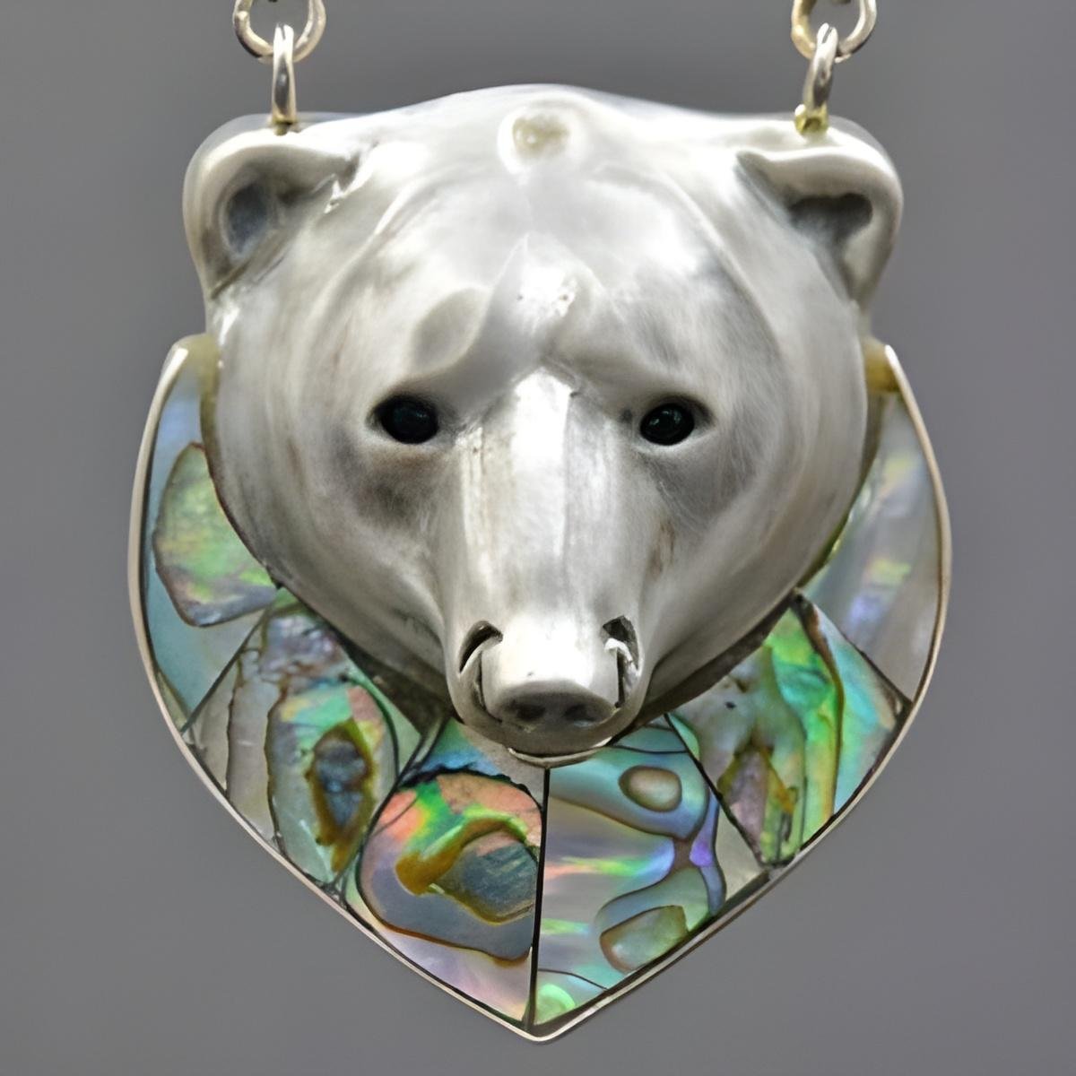 Arctic Bear with Abalone Silver Pendant