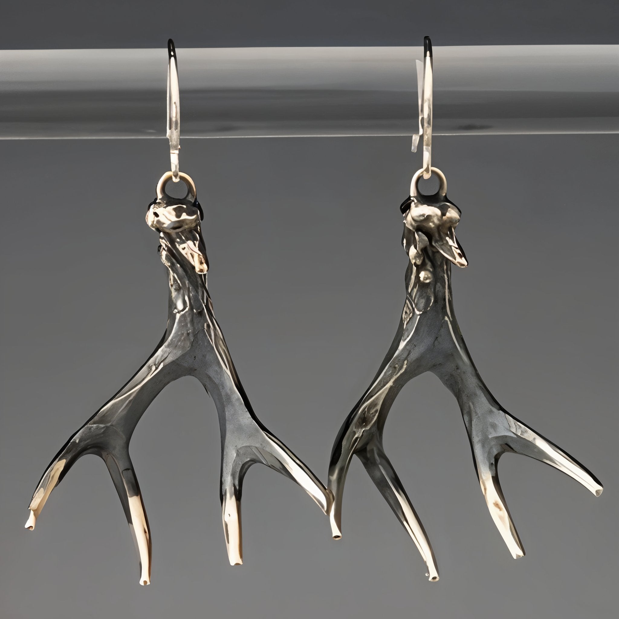 Deer Antler Silver Earrings