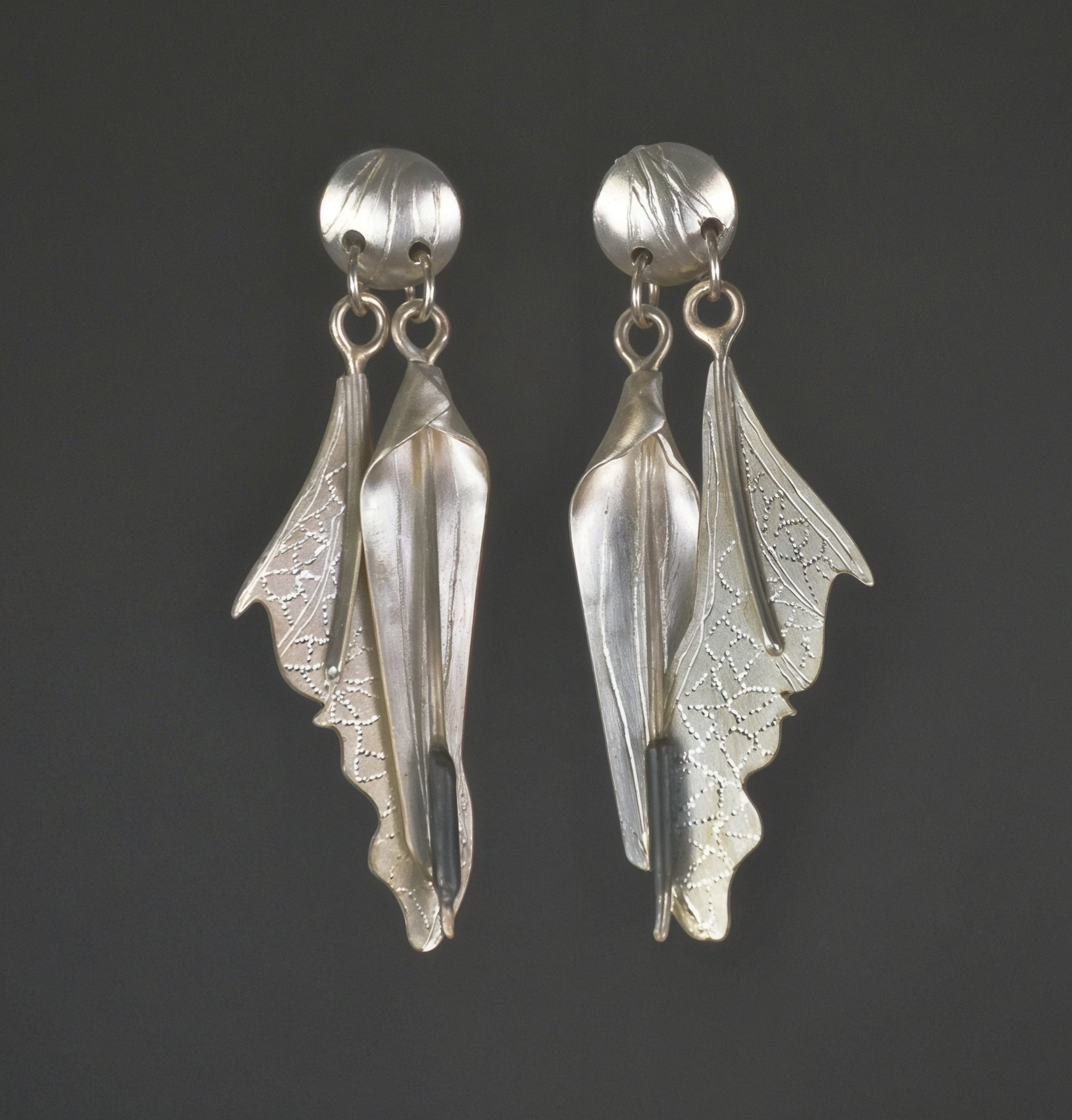 Dragonfly Wing & Cattail Silver Earrings